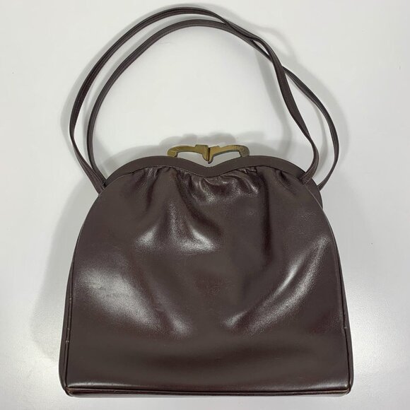 Bags By Merit 50s 60s Brown Brown Leather Frame Handbag Vtg Purse Hand Bag - Picture 2 of 13